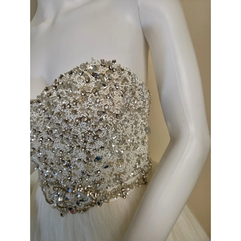 Maggie Sottero Haute Couture Beaded Tulle Wedding Dress Ball Gown Ivory Size 6 - Picture 6 of 16